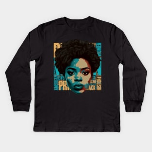 Black Women Power, African American Brown Girl Kids Long Sleeve T-Shirt